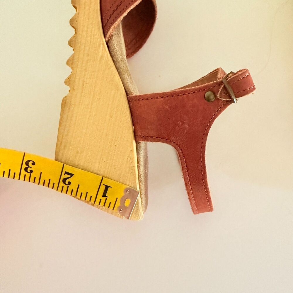 Morgan Quinn VTG 70s Platform Brown Leather Wedge Sandals 8.5 Ankle Strap Buckle - Picture 8 of 9